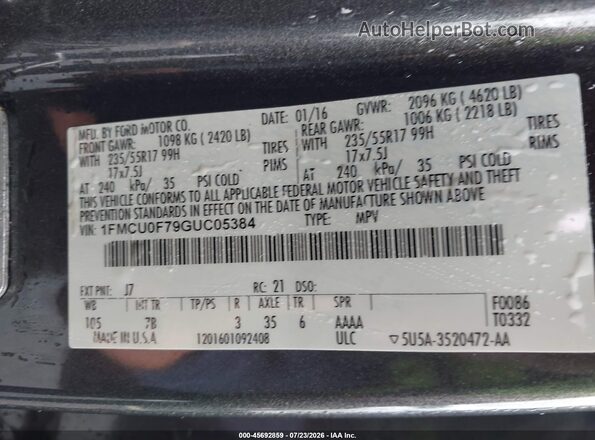 1FMCU0F79GUC05384 2016 FORD ESCAPE Gray Vista del compartimento del motor