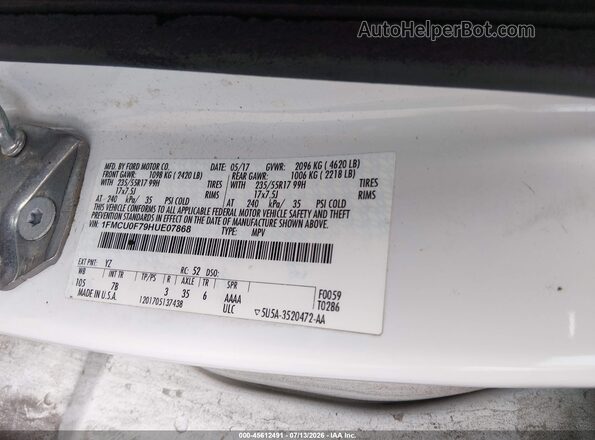 1FMCU0F79HUE07868 2017 FORD ESCAPE Белый Вид подкапотного пространства