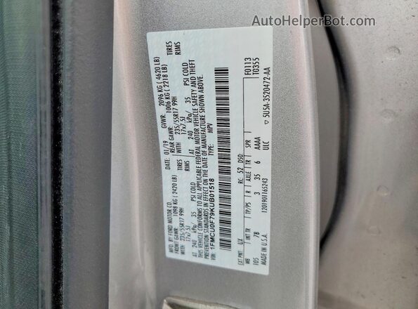 1FMCU0F79KUB01518 2019 FORD ESCAPE Silver Вид наклейки з VIN-кодом