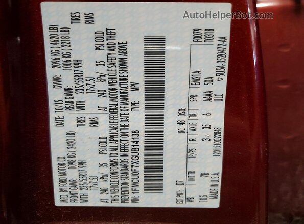 1FMCU0F7XGUB14138 2016 FORD ESCAPE Red Вид підкапотного простору