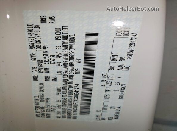 1FMCU0F7XGUB41274 2016 FORD ESCAPE White VIN sticker view