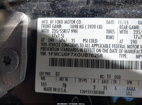 1FMCU0F7XGUB78258 2016 FORD ESCAPE Black ძრავის განყოფილების ხედი