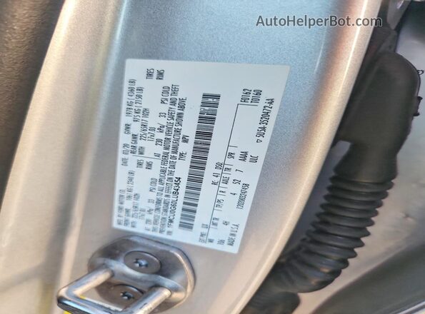 1FMCU0G60LUB43454 2020 FORD ESCAPE Silver Vista de la etiqueta del VIN