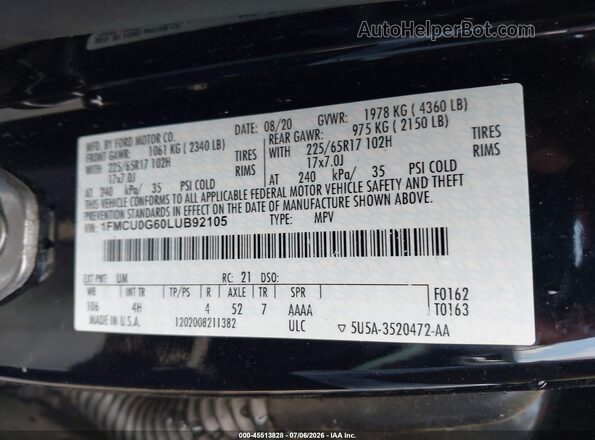 1FMCU0G60LUB92105 2020 FORD ESCAPE Черный Вид подкапотного пространства