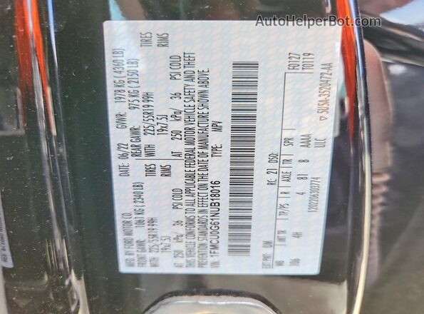 1FMCU0G61NUB18016 2022 FORD ESCAPE Black Widok naklejki z numerem VIN