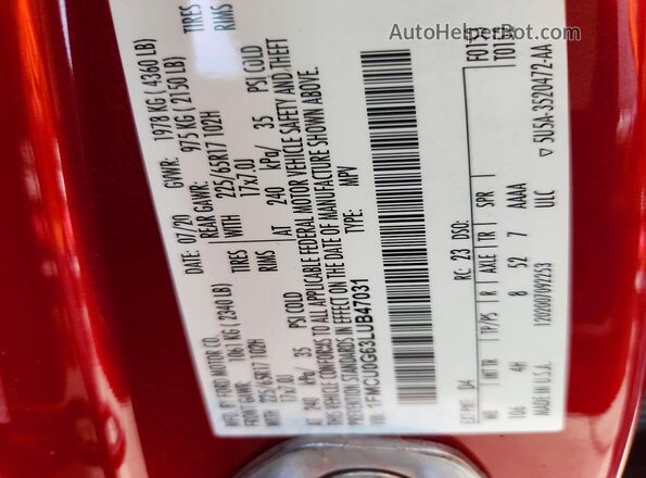 1FMCU0G63LUB47031 2020 FORD ESCAPE Brown Սալոնի 360 աստիճան տեսք