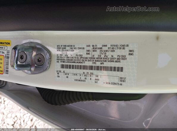 1FMCU0G64MUA96477 2021 FORD ESCAPE White Շարժիչի բաժամունքի տեսք