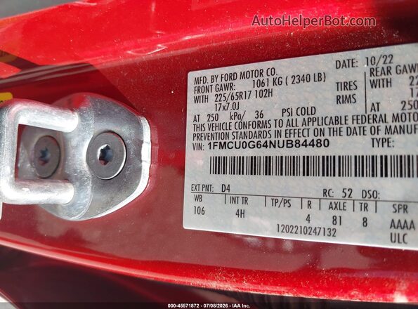 1FMCU0G64NUB84480 2022 FORD ESCAPE Red Vista del compartimento del motor