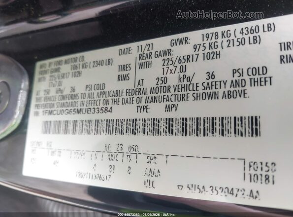 1FMCU0G65MUB33584 2021 FORD ESCAPE Black Вид підкапотного простору