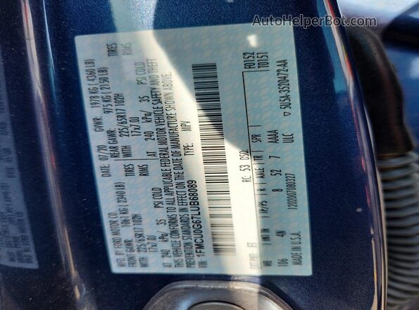 1FMCU0G67LUB68089 2020 FORD ESCAPE Blue Engine compartment view