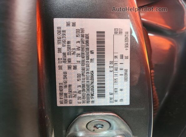1FMCU0G67NUB98454 2022 FORD ESCAPE Gray VIN sticker view