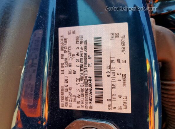 1FMCU0G68LUC44841 2020 FORD ESCAPE Синий Вид наклейки с VIN-кодом