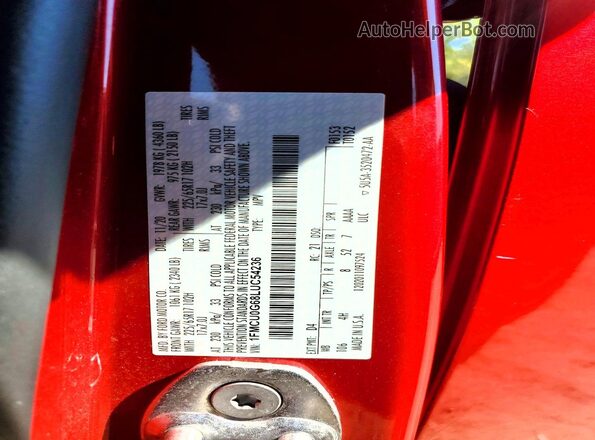 1FMCU0G68LUC54236 2020 FORD ESCAPE Красный Вид наклейки с VIN-кодом