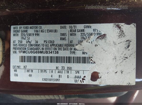 1FMCU0G69MUB34138 2021 FORD ESCAPE Burgundy Вид підкапотного простору