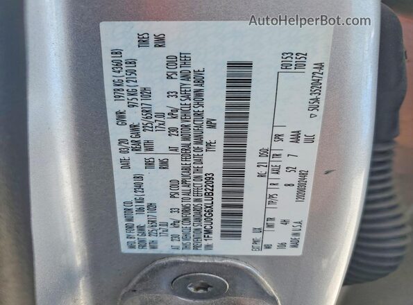 1FMCU0G6XLUB22093 2020 FORD ESCAPE Silver Вид наклейки з VIN-кодом