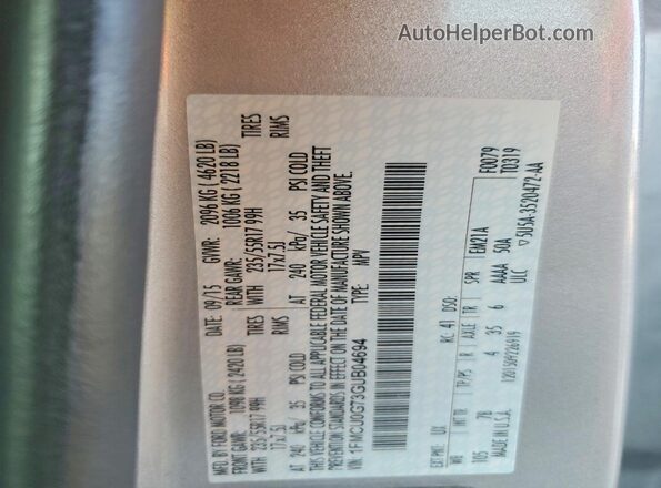 1FMCU0G73GUB04694 2016 FORD ESCAPE Silver Widok naklejki z numerem VIN