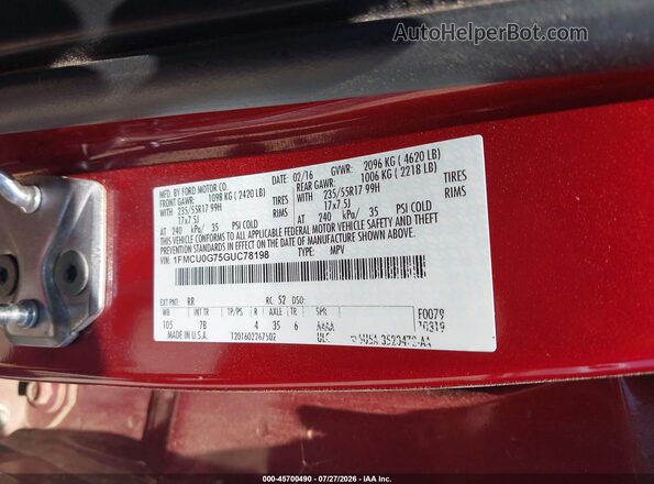 1FMCU0G75GUC78198 2016 FORD ESCAPE Red Вид підкапотного простору