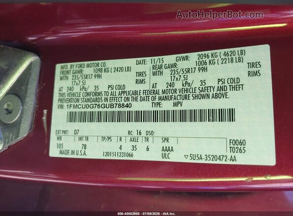 1FMCU0G76GUB78840 2016 FORD ESCAPE Red Widok komory silnika