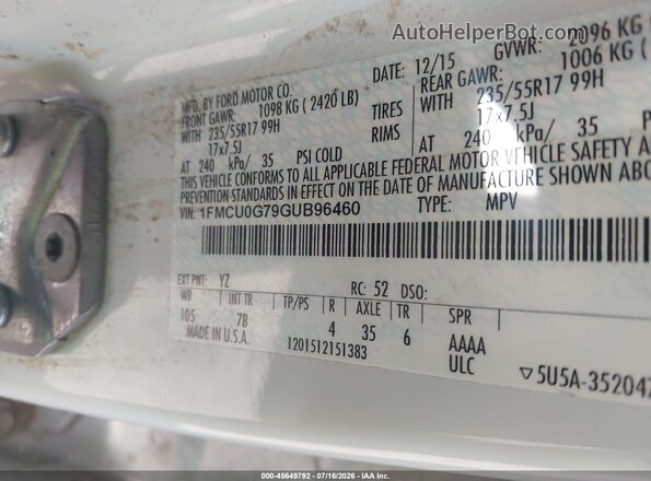 1FMCU0G79GUB96460 2016 FORD ESCAPE White Շարժիչի բաժամունքի տեսք