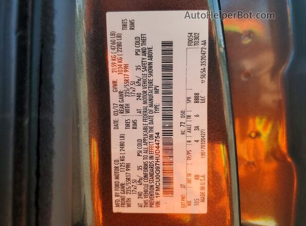 1FMCU0G97HUD44754 2017 FORD ESCAPE Gray Vista de la etiqueta del VIN