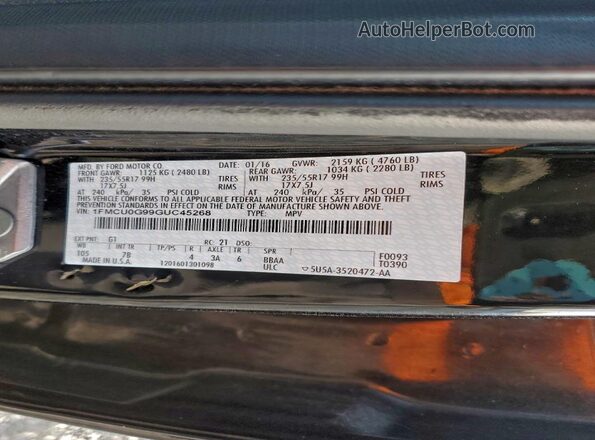 1FMCU0G99GUC45268 2016 FORD ESCAPE Black VIN sticker view