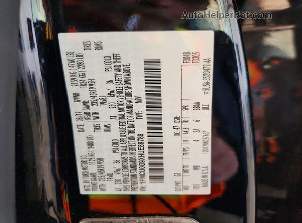 1FMCU0G9XHUE89786 2017 FORD ESCAPE Black VIN კოდის სტიკერის ხედი