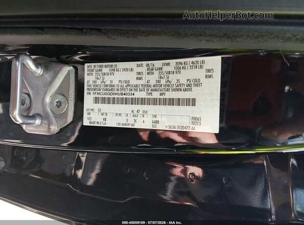 1FMCU0GD0HUB40334 2017 FORD ESCAPE Black Vista del compartimento del motor