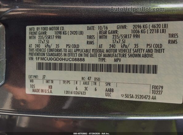 1FMCU0GD0HUC08888 2017 FORD ESCAPE Gray Engine compartment view