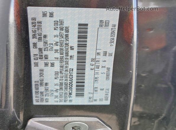 1FMCU0GD0JUC01722 2018 FORD ESCAPE Charcoal Widok naklejki z numerem VIN