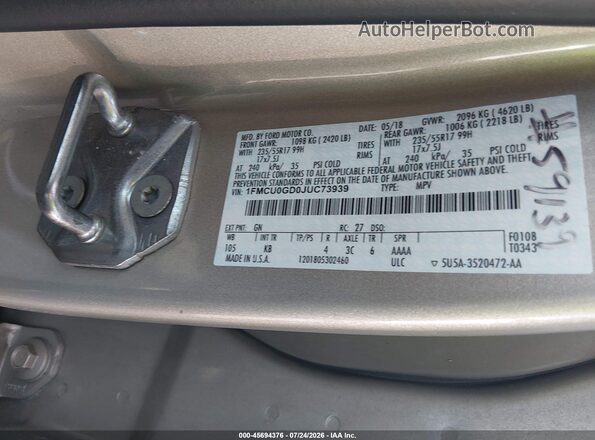 1FMCU0GD0JUC73939 2018 FORD ESCAPE Желто-коричневый Вид подкапотного пространства