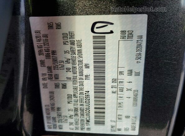 1FMCU0GD0JUD25974 2018 FORD ESCAPE Gray Vista de la etiqueta del VIN