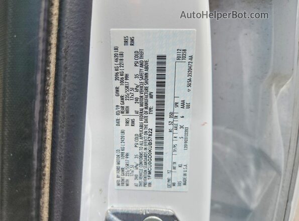 1FMCU0GD0KUB57822 2019 FORD ESCAPE White 360 interior view