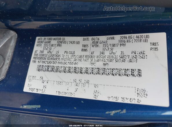 1FMCU0GD1HUA10840 2017 FORD ESCAPE Blue Շարժիչի բաժամունքի տեսք