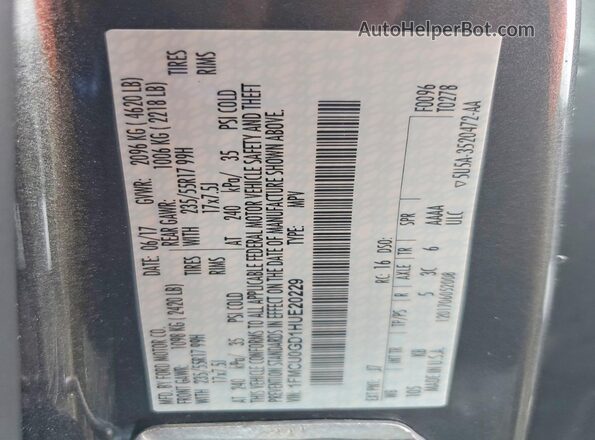 1FMCU0GD1HUE20229 2017 FORD ESCAPE Gray VIN sticker view