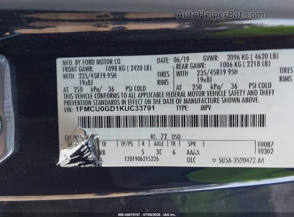 1FMCU0GD1KUC33791 2019 FORD ESCAPE Черный Вид подкапотного пространства