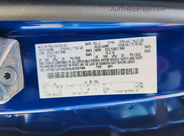1FMCU0GD2HUE05786 2017 FORD ESCAPE Blue VIN sticker view
