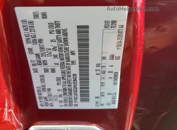 1FMCU0GD2HUE84330 2017 FORD ESCAPE Red Vista de la etiqueta del VIN