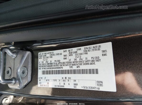 1FMCU0GD2HUE90970 2017 FORD ESCAPE Gray Engine compartment view