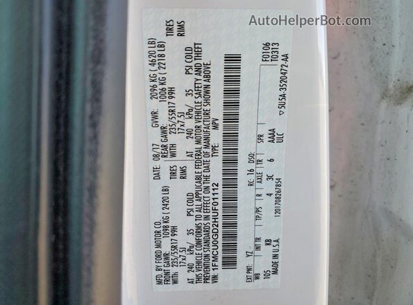 1FMCU0GD2HUF01112 2017 FORD ESCAPE White Engine compartment view