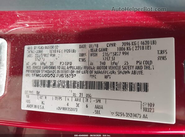 1FMCU0GD2JUB35707 2018 FORD ESCAPE Red Vista del compartimento del motor