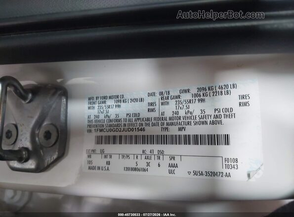 1FMCU0GD2JUD01546 2018 FORD ESCAPE White Շարժիչի բաժամունքի տեսք