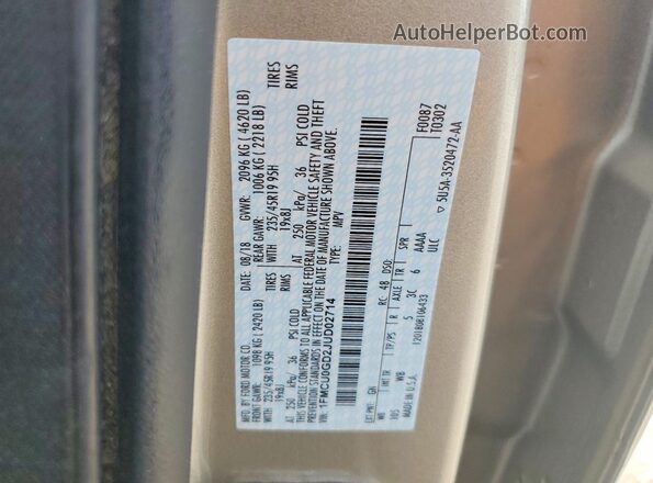 1FMCU0GD2JUD02714 2018 FORD ESCAPE Gold VIN կոդի պիտակի տեսք