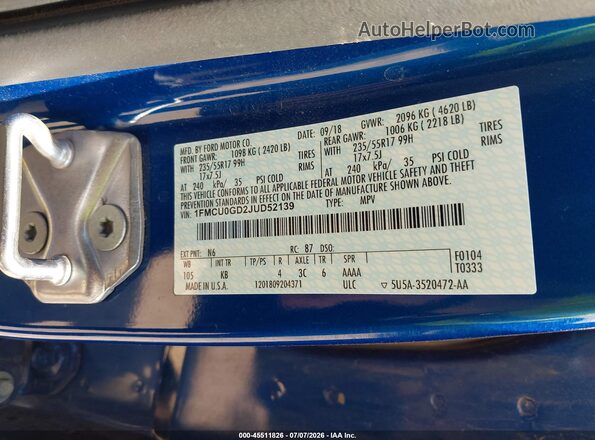 1FMCU0GD2JUD52139 2018 FORD ESCAPE Blue Вид підкапотного простору