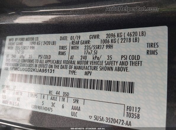 1FMCU0GD2KUA95131 2019 FORD ESCAPE Black Engine compartment view