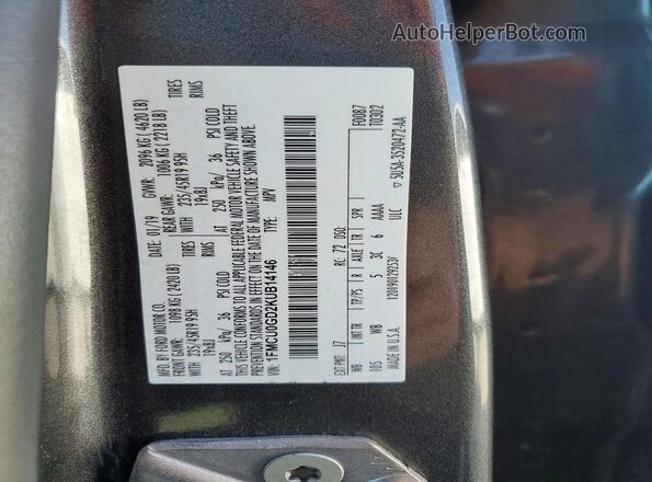1FMCU0GD2KUB14146 2019 FORD ESCAPE Gray VIN კოდის სტიკერის ხედი