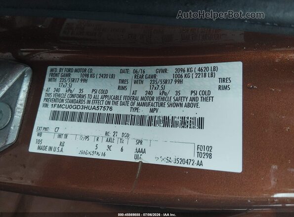 1FMCU0GD3HUA57576 2017 FORD ESCAPE Оранжевый Вид подкапотного пространства