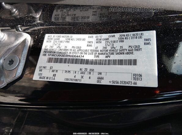 1FMCU0GD3HUD04434 2017 FORD ESCAPE Black Вид підкапотного простору