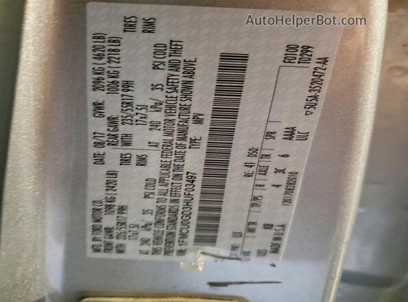 1FMCU0GD3HUF03497 2017 FORD ESCAPE Silver Vista de la etiqueta del VIN