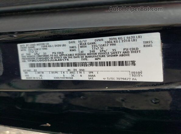 1FMCU0GD3JUA49175 2018 FORD ESCAPE Черный Вид подкапотного пространства