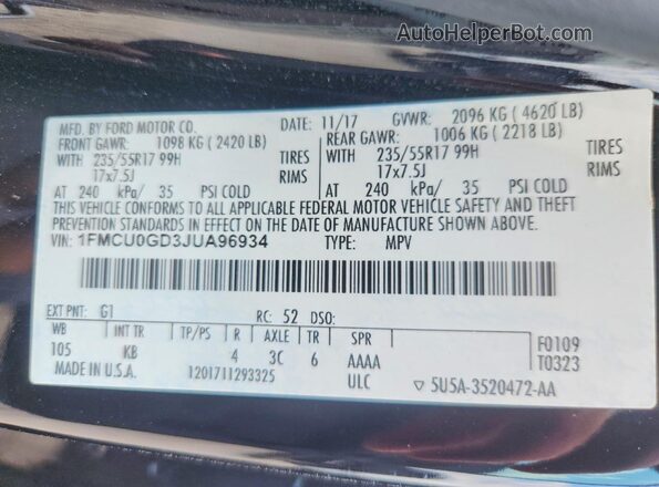 1FMCU0GD3JUA96934 2018 FORD ESCAPE Black Widok komory silnika